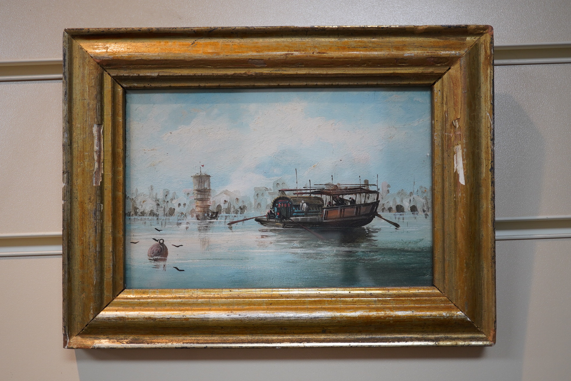 Chinese school, late 19th century, a set of four oils on board, shipping in Chinese harbours